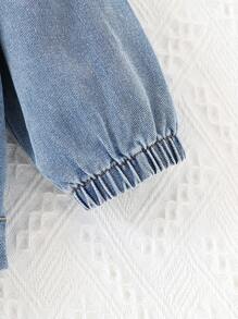 Girls' Fashionable Ruffle Collar Denim Jacket With Long Sleeves, Dual Pockets & Buttons, Suitable For Outdoor & Daily Wear, Spring/Autumn