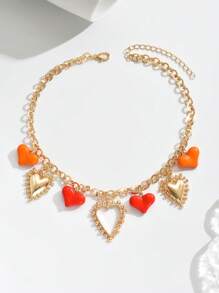 1 pieza Elegante y de moda Colgante de collar personalizado con forma de corazón de color dorado y resina, en colores naranja y rojo, con un patrón floral irregular, adecuado para uso diario, vacaciones y fiestas a juego con atuendos sexys. Tenga en cuenta que puede haber marcas ligeras de moldeado por inyección en la parte inferior de cada colgante de resina.