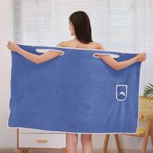 1pc Plush Absorbent Coral Fleece With Pocket Hooded Poncho Dress - Quick Dry, Bow Decor, Minimalist Elegant Bath Robe Household Item Home Bathroom Decor Summer - Multicolor - View 10