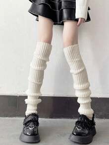 1 双女士纯色竖条纹保暖装饰可爱腿套，适合春秋冬季秋季配饰
