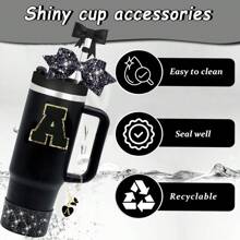 5 piezas de accesorios para taza de 30oz y 40oz, que incluyen tapa con protector de pajita de 10mm, decoración de lazos para pajita, pegatina con letras y cadena con dije, y funda protectora de silicona para la taza