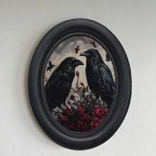 Vintage Two Crows On Rose Wall Art - Handcrafted Wooden Decor, Oval Animal Landscape Sign (5.25x4.16 Inches), Perfect For Halloween, Christmas & Thanksgiving, Christmas Decor