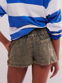 Skorts Skirts For Women Denim Mini Skirt Drawstring Elastic High Waisted Jean Shorts Stretchy - 軍綠色 - 查看 3