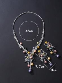 1 Set Of 3pcs Luxury Cubic Zirconia Necklace & Earrings Jewelry Set, Matching Wedding Dress, Party Gown, Faux Pearl Jewelry Gift For Holiday, Birthday