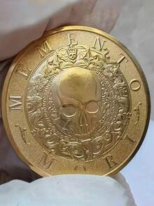 1pc Vintage Skull Knight Challenge Coins - Gold Metal, Religious Theme, Intricate Horse And Skull Designs, Circular Collection Commemorative Coins, Suitable For Home And Office Decor Collection Toys First