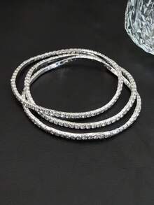 1pc 3MM Rhinestone Anklet, Single Layer Bracelet With Silver-Color Cubic Zirconia, Stretchy, Fashion Minimalist For Party - Silver - View 13