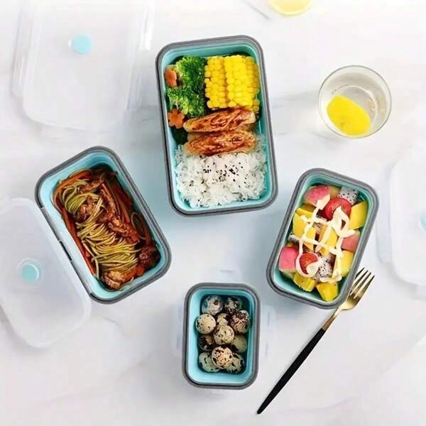 [1/4pcs Collapsible Silicone Food Storage Containers] 1/4pcs Silicone Food Storage Containers With Lids, Collapsible Lunch Box Set, Microwave & Dishwasher Safe, Space-Saving Design, With Portable For School, Office, And Home Kitchen,School Supplies