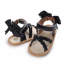 Baby Girl Sandals, Flexible PU Leather Non-Slip Bowknot Summer Flats Toddler Shoes For Casual Daily - Black - View 5