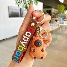 1 件儿童可爱水豚设计钥匙扣，柔软毛绒可爱背包吊坠饰品，钥匙链，小礼物 - 彩色 - 查看 9