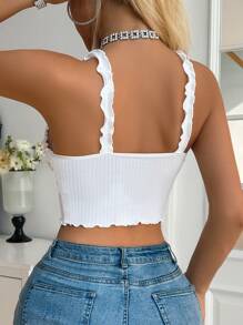 1 pièce Top de pyjama pour femme, couleur unie avec volant floral, confortable, pour les vacances