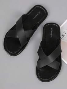 Men's Lightweight Flip Flops, Summer Fashionable Casual Outdoor Criss-Cross Sandals, Comfortable Smooth Black Toe Ring Slippers