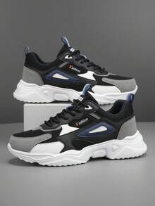 (小1码) 男士休闲厚底运动鞋秋冬新款增高运动鞋学生鞋时尚百搭运动鞋 - 黑色 - 查看 6