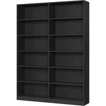 And Bookcase, 6-Tier Double Wide Bookshelves,Freestanding Display Storage Shelves, Tall Bookcases For Home Decor Bedroom, Living Room, Home Office, Light Oak - Black - View 7