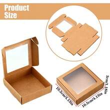 10 caixas de presente de papel kraft multicolorido com janela de exibição, 10,43 x 10,43 x 3,96 cm, janela quadrada de PVC - para lembrancinhas, lanches, biscoitos, artesanato e pequenos negócios - Multicolorido - Ver 5
