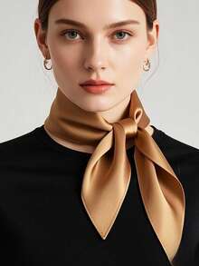 1 pieza Bufanda de satén de imitación de seda de unicolor para mujer, pañuelo minimalista y elegante versátil, adecuado para salidas diarias, citas, fiestas, accesorio de moda - Multicolor - Ver 3