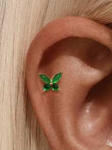 1 pieza Pendiente de cartílago de espalda plana con gema verde de marquesa de plata esterlina 925 para uso diario, boda, fiesta, compromiso, aniversario, Día de San Valentín