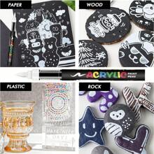 Marcador permanente de pintura acrílica negro y blanco, bolígrafo marcador de pintura acrílica para pintar piedras, madera, metal, piedra, cerámica, vidrio, grafiti, papel, pintura