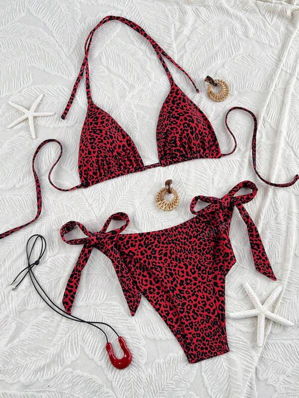 Neue Damen Leoparden-Muster Träger Sexy Spaghetti-Träger Bikini Bademode