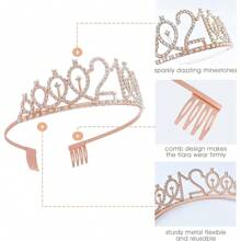 21st Birthday Sash & Rhinestone Tiara Set, 21st Year Old Birthday Gifts For Her Party Supplies Decorations For Women (Glitter Silver&Glitter Golden&Glitter Rose Golden)