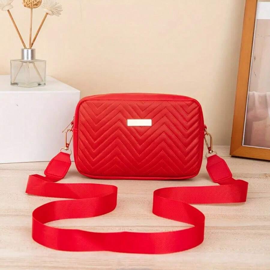 Túi đeo vai mini dành cho nữ, nhiều màu sắc và họa tiết, túi đeo chéo hình chữ V chần bông giản dị, ví tiền xu thêu hình thoi thời trang, vừa vặn để đựng điện thoại, tiền xu, vật dụng thiết yếu hàng ngày và son môi - Đỏ - Xem 1