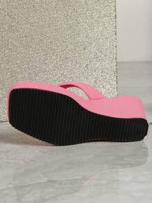 Women Square Toe Fuchsia Slip-On Sandals, Fashion Versatile
