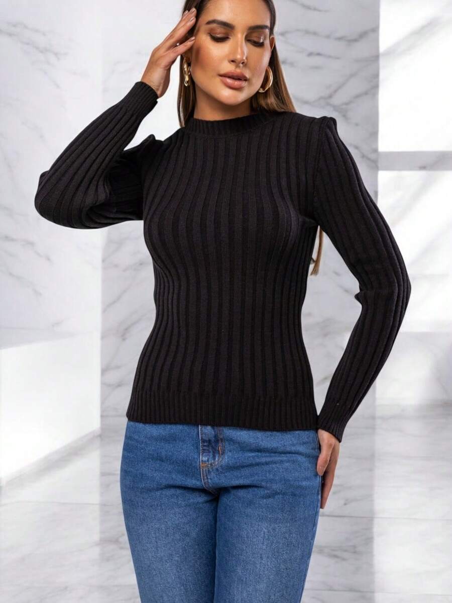 Cacharrel Women's Modal Knit Long Sleeve Ribbed Blouse - 黑色 - 查看 1