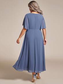 Elegante Chiffon-Applikation Blau Brautjungfernkleider mit Hohem-Niedrigem Saum, Herbst Hochzeitsgast Kleider für Hochzeitsfeier, Kleider für Brautmutter