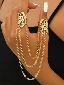 1 pieza Anillo elegante y retro estilo bohemio con diseño hueco de flor + borlas, adecuado para señoras, días festivos y regalos