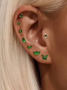 1PC 925 Sterling Silver Green Gemstone Marquise Flat Back Cartilage Helix Piercing Fine Jewelry For Daily Wear Wedding Party Engagement Anniversary Valentine's Day