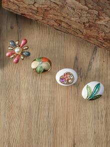 1pc Bohemian Enamel Flower Open Ring - Multicolor - View 3