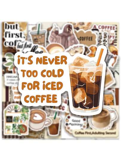 Finego 50pcs Summer Coffee Retro Stickers, Vintage Design For Coffee Cups & Notebooks, Relaxing Coffee Break Essentials, Summer Vibes, Hot Selling Coffee Lovers Accessories