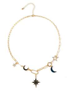 1pc Sun Heart Pendant Necklace, Heart Shaped Necklace With Short Chain, Unisex Hip-Hop Music Charm Necklace