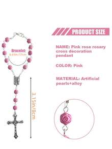 1 pieza Cuentas de rosario para espejo retrovisor de coche, colgante de rosario rosa para espejo retrovisor interior de coche, accesorio personalizado con medallón y cruz para colgar en el coche, para mujeres y hombres - Multicolor - Ver 3