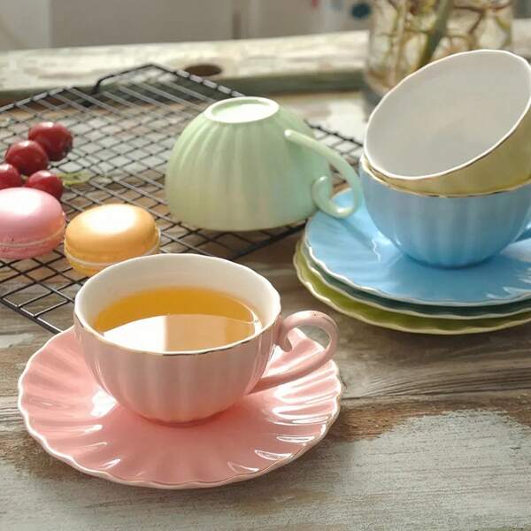 1pc 200ml Ceramic Pumpkin Shaped Glazed Coffee Cup And Saucer Set Back To School