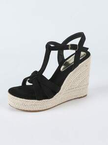 Women's Black Wedge Platform Casual Sandals,Summer Shoes - Black - View 2