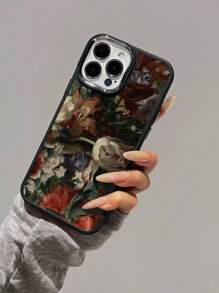 1pc Vintage Floral Pattern Soft Silicone Phone Case, Scratch-Resistant Compatible With Apple & Phones