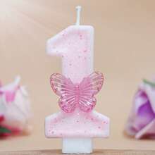 粉色闪光蝴蝶形数字蜡烛，0-9 闪亮数字蛋糕蜡烛，适合生日、婚礼、周年纪念、主题派对 - 淺粉色 - 查看 5