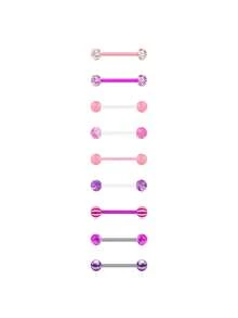 9 件彩色舌头乳头穿孔饰品乳头环 14 号塑料舌环柔性亚克力直杠铃杆 16 毫米塑料穿孔饰品