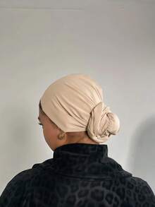 1pc Women's Versatile Classic Solid Color Headscarf Hijab, Adjustable Multi-Wear Turban Style, Soft Rayon Material, Comfortable For Daily, Sports, Yoga Wear - Beige - View 2