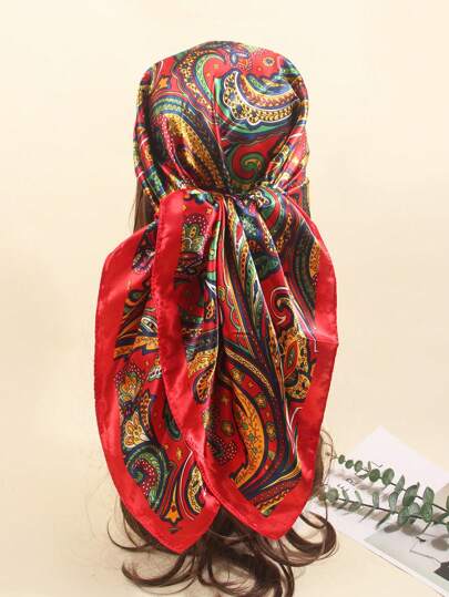 1 pièce Foulard en soie imprimé de 90 cm, Bandana et foulard carré pour femmes, accessoires pour les cheveux, la plage et le port quotidien, apporte une touche de style
