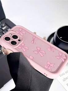 Estuche para teléfono 1 pieza Estuche para teléfono con diamantes de imitación rosa cereza con nudo de lazo compatible con estuche para phone 6e, 13, 15, 15 Pro, 14 Pro, 14 Plus, 7/8 Plus, 11, 12 Pro Max, 13, 14 Pro Max, S24, S23 1 pieza - Rosa 2 - Ver 2