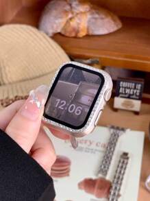 1pc Starlight Color Men Women Shiny Rhinestone Decor Fashionable Glamorous Anti-Fall 2 In 1 Ultra-Thin Tempered Glass Screen Protector Watch Case, Compatible With Apple Watch Case 38/40/41/42/44/45/46/49Mm, For Apple Watch Series Ultra/SE/11/10/9/8/7/6/5/4/3/2/1, Intelligent Watch Case Accessories