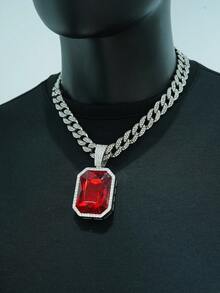 1pc Versatile Classic Multi-Colored Gemstone Pendant Necklace, Unisex Jewelry, Couples Accessory Suitable For Everyday Wear - Large Gemstone Pendant Necklace - View 14