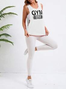 Neue Saison Damen Fitness T-Shirt, modisches Buchstaben-Muster Muster Sport Tank Top, Gym Training ärmelloses Trägershirt, rosa Gym Workout Top