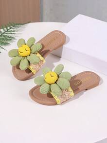 Girls' Summer New Cute Sunflower Flat Open-Toe Fashion Sandals - Gray green - View 2
