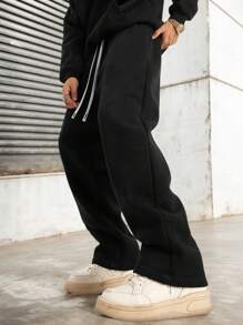 1 pezzo Pantaloni sportivi casual larghi con vita con cordoncino, adatti per primavera/estate, uomo