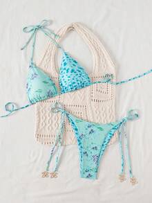 2025 New Reversible Tropical Plant Print Sexy Bikini Set - Multicolor - View 2