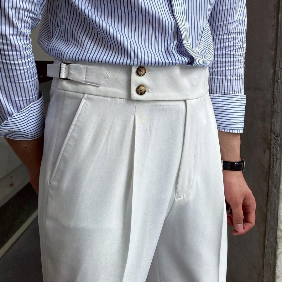 Neapolitan British-Style Stretch High-Waisted Straight-Leg Pants For Spring-Autumn Casual Wear, Men's 2025 New Style. - White - View 1