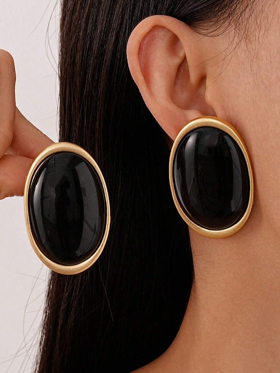 1 Paar schwarze übertriebene Ohrstecker in Metalloptik in Ellipsenform, elegante und einfache königliche Stil Ohrringe für Frauen und Mädchen, geeignet für Hochzeiten, Partys und andere Anlässe