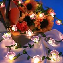 1 Peça Luz de Fada em Corda com Flores de Cerejeira e Folhas Verdes, Adequada para Casamentos, Noivados, Festas de Aniversário, Eventos de Feriados, Decoração de Jardim Externo